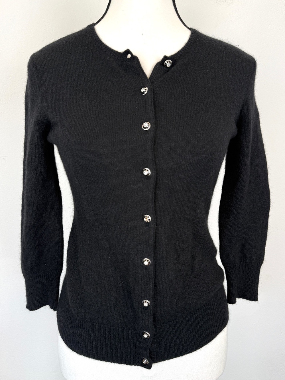 Express Size Small Black Angora Rabbit Hair Wool Rhinestone Cardigan Sweater